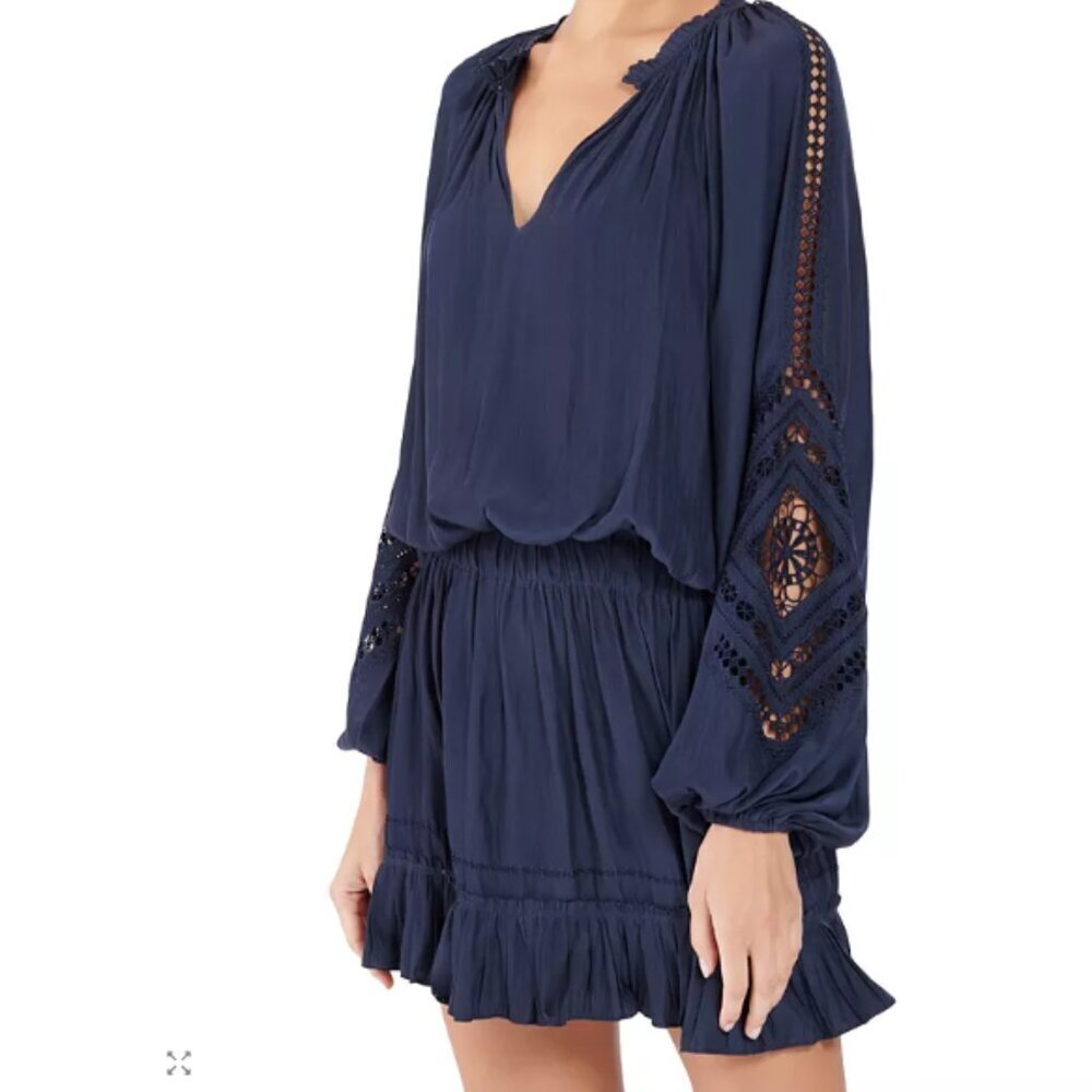 NWT RAMY BROOK Emmett Ruffle Mini Dress Navy Blue Size Medium